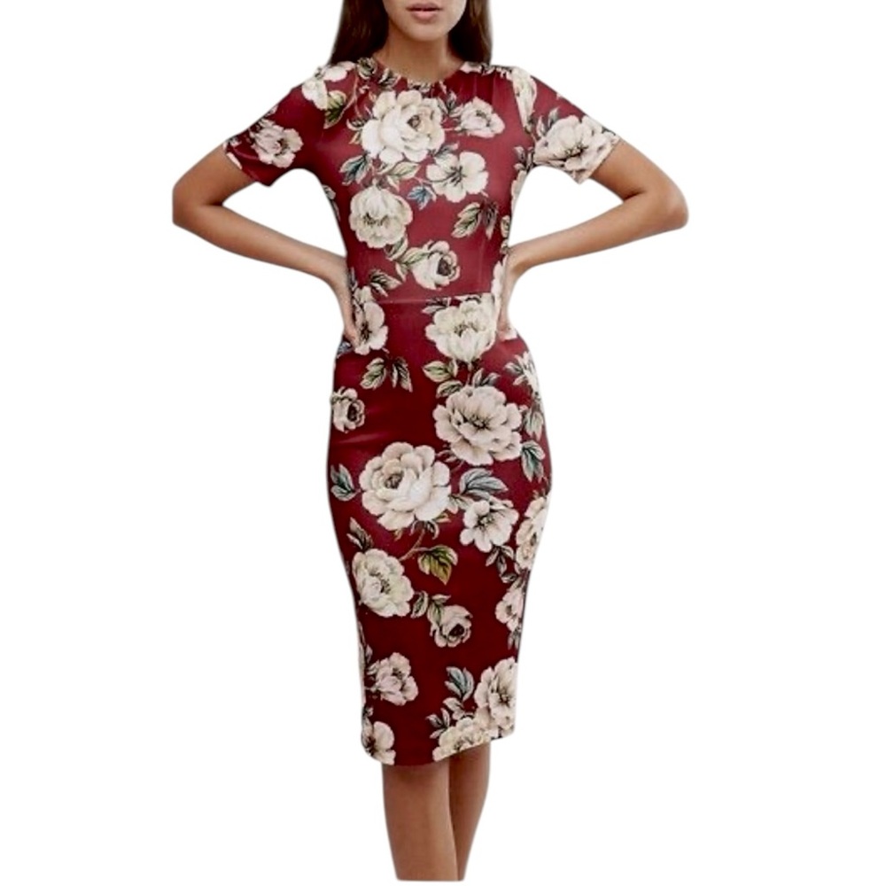 Asos Floral Pencil Dress Size 8 Cottagecore - Picture 2 of 10